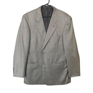 Club Room Mens Houndstooth Wool Blend Blazer R43 Gray Checkered Suit Jacket GUC